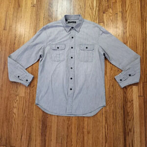 Ralph Lauren Black Label Mens Denim Button Down Shirt Size L Grey
